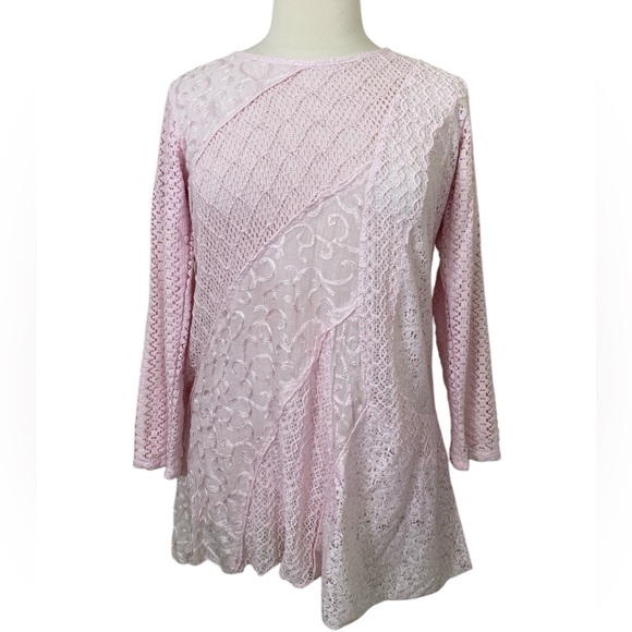 Catalog Classics Pastel Pink Crochet Lace Bohemian Patchwork Ballet Tunic Top - Picture 1 of 9